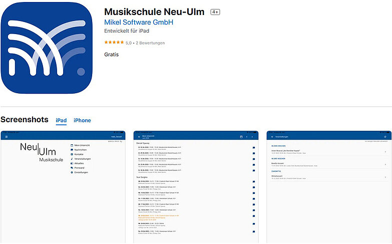 Die App "Musikschle Neu-Ulm" im AppStore